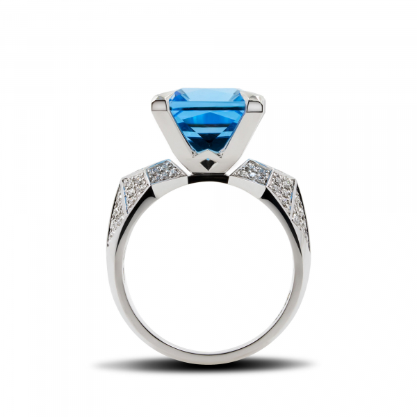 White Gold Ring With Topaz And Diamonds  Ocean of Desires