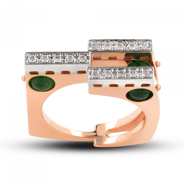 Gold Ring With Green Agate And Diamonds