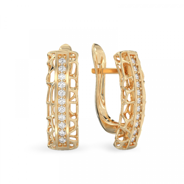 Yellow Gold Coral Lines Earrings