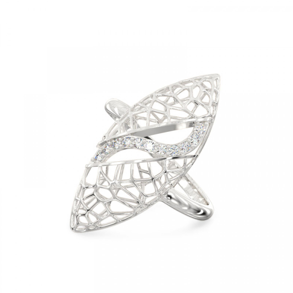 Valgest kullast sõrmus Ficuse leht  