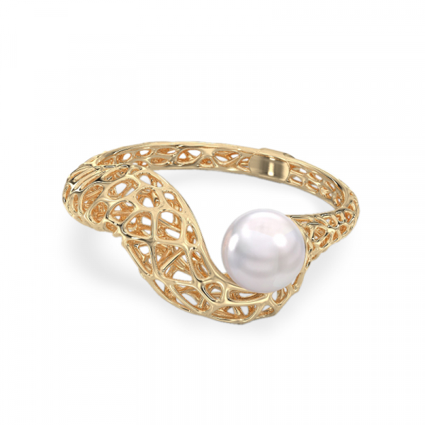 Snake with Pearl Yellow Gold Ring