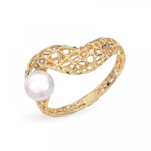 Snake with Pearl Yellow Gold Ring