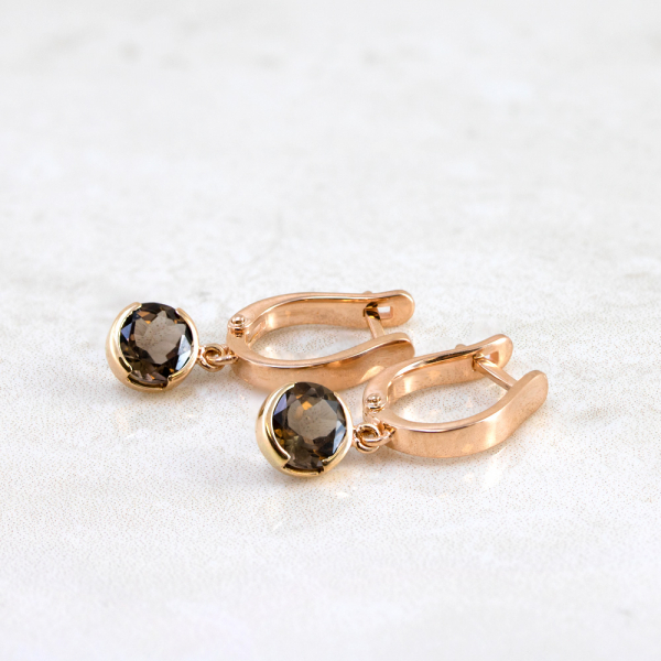 Gold Earrings With Brown Topaz