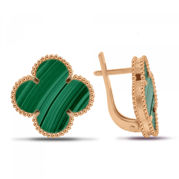 Gold Earrings With Malachite
