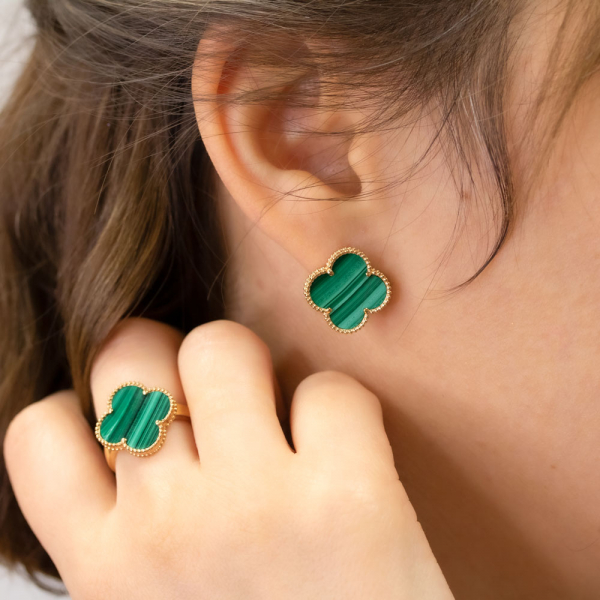 Gold Earrings With Malachite