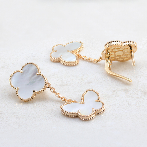 Gold Plated Earrings Clover And Butterfly