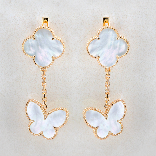 Gold Plated Earrings Clover And Butterfly
