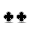Small Silver Earrings Clover With Onyx