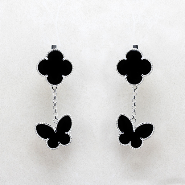 Silver Earrings With Onyx Butterfly