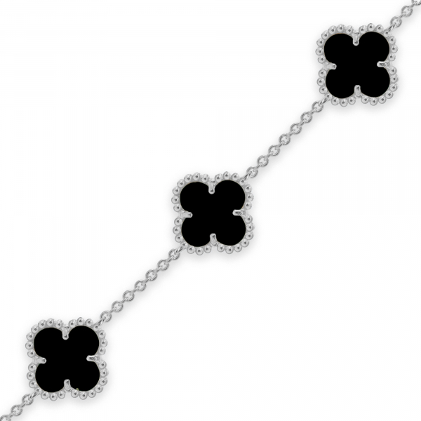 Silver Bracelet Clover Mini With Onyx