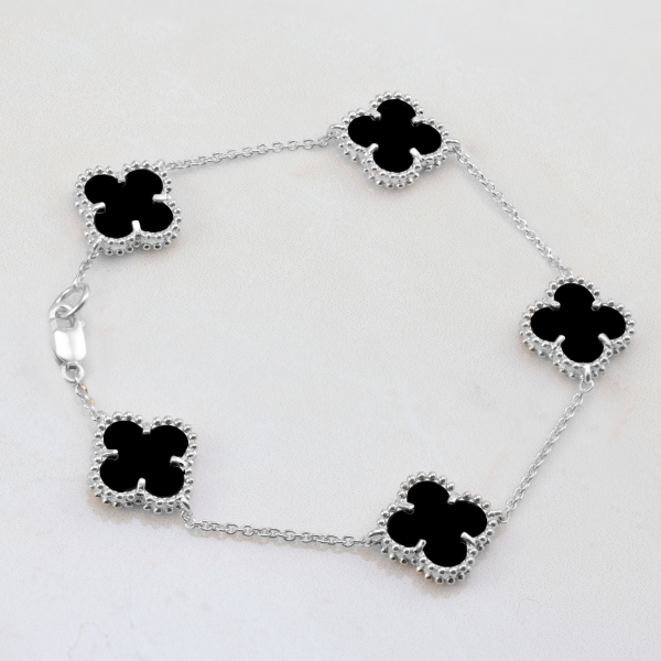 Silver Bracelet Clover Mini With Onyx