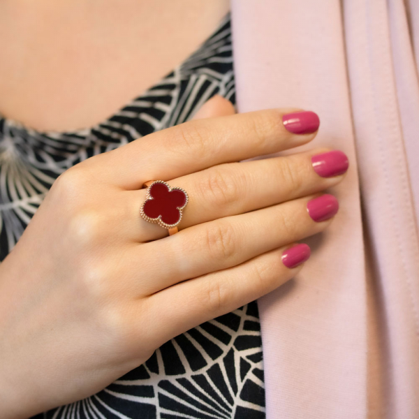 Gold Plated Ring Clover With  Сarnelian