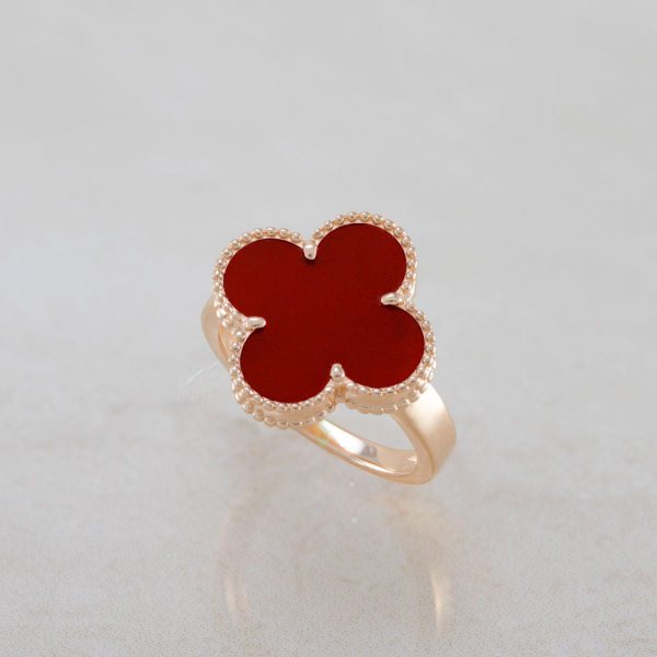 Gold Plated Ring Clover With  Сarnelian