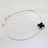 White Gold Bracelet  Mini Clover With  Onyx