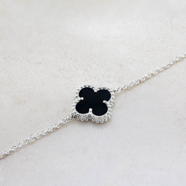 White Gold Bracelet  Mini Clover With  Onyx