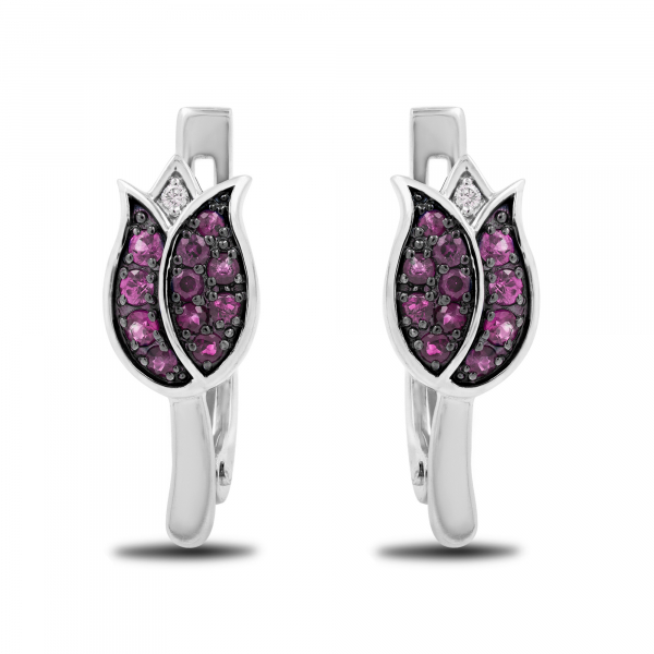 Gold Earrings Ruby Tulip