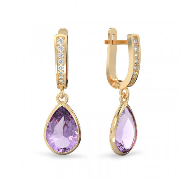 Elegant Yellow Gold Earrings With Amethyst