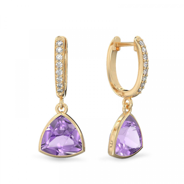 Yellow Gold Earrings With Trillion Amethysts